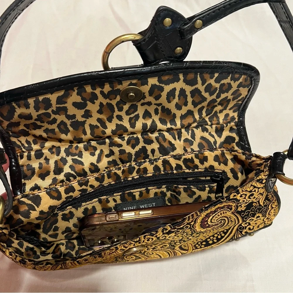 Vintage Nine West Black and Tan Brocade Cheetah Y2K Shoulder Bag - Picture 12 of 17